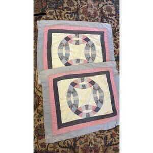 vintage 70s quilted wedding ring pillowcase x2